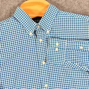 Gingham Button Down Shirt Classic Fit Stretch L Dockers Blue/Teal/White Preppy - Picture 1 of 9