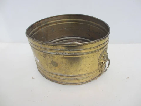 Vintage Brass Trough Tub Planter Plant Pot Old Urn Lion Handles 11"W Cover