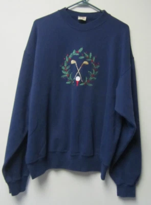 Vintage Blue Sweatshirt Golf & Holly Embroidered Size XL Peanut Butter & Jelly - Image 1 of 3