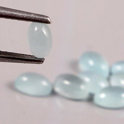 6*4 MM Natural Milky Aquamarine Oval Shape Loose Gemstone Cabochon Wholesale - Image 1 of 3