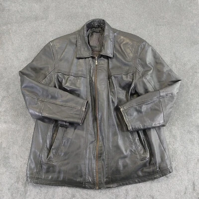 Roger Kent Jacket Mens Extra Large 50R Black Leather Full Zip Tough  - Image 1 of 4
