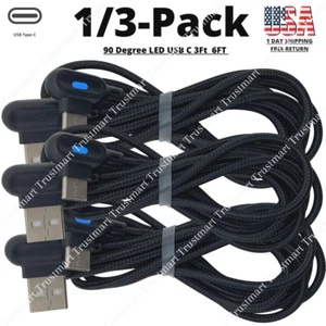 1/3Pack 90° Right Angle LED Charger USB C Cord 3Ft 6Ft Cable For Samsung Android - Picture 1 of 13