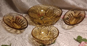 Juego de 4 cuencos para servir vintage ámbar dorado: 2 medallones redondos, 2 oblongos - Imagen 1 de 10