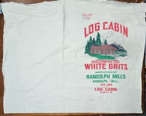 Vtg Log Cabin White Grit Randolph Mills OK 100lb Cloth Hess Feed Sack Bag Fabric - Picture 1 of 8