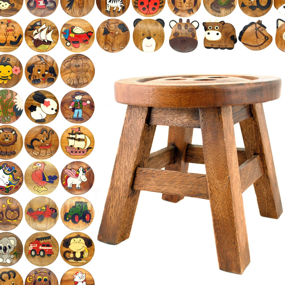 Kinderhocker Holz 25 cm kleiner Hocker für Kinder Kinderstuhl Sitzhocker rund - Bild 1 von 1