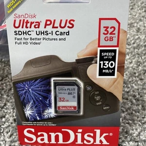 SanDisk 32 GB Ultra Plus SDHC UHS-1 Memory Card Speed up to 130 MB/s - Picture 1 of 5