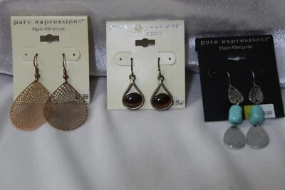 Pendientes Pure Expressions 3 Pares Colgantes Turquesa Plata Cobre Ojo de Gato Nuevos con Etiquetas NUEVO Foto 1 de 4