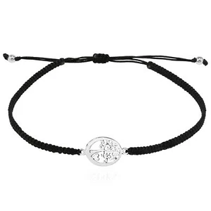 Pulsera ajustable Heart Under Tree of Life de plata de ley con dije en negro - Imagen 1 de 5