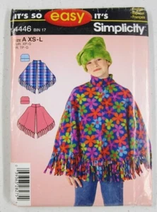 Simplicity 4446 Sewing Pattern Poncho & Hat Children's Sizes 3 - 16 Uncut - Imagen 1 de 3
