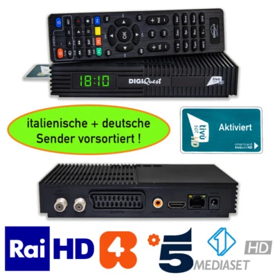Tivusat HD Receiver mit Karte aktiviert ✅ DigiQuest Ti9 SAT DECODER TV SAT RAI + - Bild 1 von 4