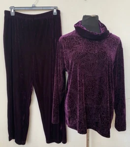Coldwater Creek Women’s Shimmer Purple Velvet 2 PC Pant Suit Size PXL EUC! - Picture 1 of 7