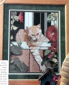 Cross Stitch Pattern OLIVER the CAT Outdoor Garden Theme Flowers Sherrie Aweau - Picture 1 of 5
