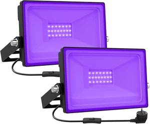 20W Luce Nera UV, 2 Pezzi Faretto UV LED Con Spina, IP66 Faro UV LED Impermeabil - Foto 1 di 12