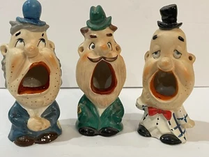 Ashtrays- Vintage 1950’s Open Mouth Men Ashtrays. Set Of 3. Smoke Exits Ears - Picture 1 of 16