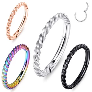 16G Stainless Steel Hinged Ring Braided Septum Clicker Nose Helix Tragus Earring - Picture 1 of 18