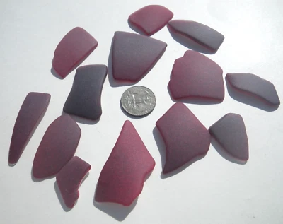 Sea Glass, Set of Different Shades of Wine-Colored Red with White Backing - Image 1 of 4