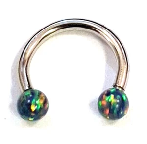 Horseshoe Ear Eyebrow Lip 16 Gauge 5/16" Borealis 3mm Green Balls Steel - Picture 1 of 4