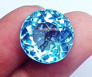 Round Shape Blue Aquamarine 8+ Ct Certified Loose Gemstone With Free Gift - Picture 1 of 8