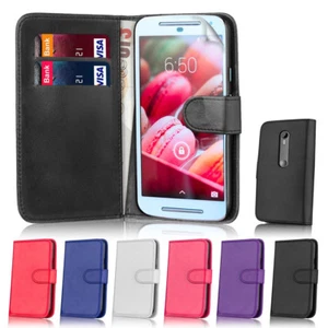 Wallet Flip PU Leather Case Cover for Moto G5/G5s/G4/G3/C/E4/E3/X/Z/Z Play/ Plus - Picture 1 of 15