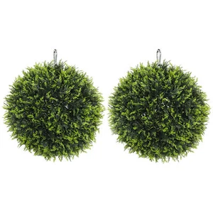 18 In Artificial Plant Topiary Set of 2 Boxwood Balls Outside Decor Porch Garden - Picture 1 of 11
