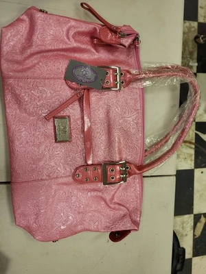 Sharif 1827 Pink Embossed Leather Satchel Bag Designer Purse Handbag Shoulder - Image 1 of 4