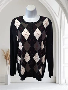 Croft & Barrow taglia L cardigan con bottoni maglione Argyle nero con multicolore. - #31 - Foto 1 di 8