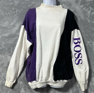 Boss America Sweatshirt Herren L Colorblock Lila Schwarz Weiß Made in Korea 80er - Bild 1 von 7