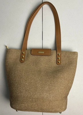 Eric Jarvis Handbag Purse 13x8 leather Brown Woven Gold Tone - Image 1 of 4