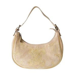 CELINE Beige Suede Embroidered Shoulder Bag - Picture 1 of 20
