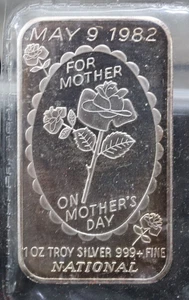 For Mothers Day Silver Art Bar 1oz .999 May 9, 1982 Vintage - Picture 1 of 2
