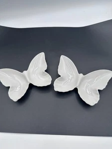 Set of 2 White Ceramic Butterfly Trinket Dishes – Jewelry/Soap/Decor - Picture 1 of 7