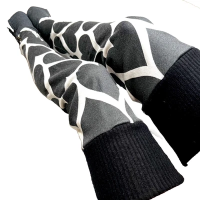 Heart Fleece Leg Warmers Black White Thigh Highs Ribbed Sweater Socks Leggings - Image 1 of 4