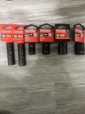 6 CRAFTSMAN TOOLS 3/8" DRIVE 6 POINT IMPACT SOCKET 11,12,15mm  7/16 “11/16" 3/4 - Image 1 of 4