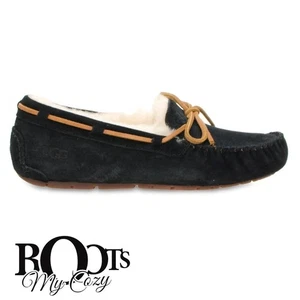 UGG DAKOTA BLACK SUEDE/SHEEPSKIN MOCCASINS SLIPPERS SIZE US 7/UK 5.5/EU 38 - Picture 1 of 6