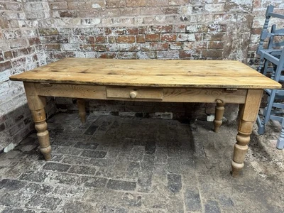 Vintage Antique Farmhouse Pine Dining Table 6ft Country Kitchen - Image 1 of 4