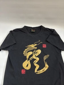 China T-Shirt Mens L Black Great Wall Dragon Graphic Vintage 90s Single Stitch - Picture 1 of 5