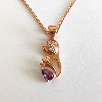 Giva Anushka Shama Rose Gold Amethyst Zircon Floral Pendant Necklace with Box - Image 1 of 4