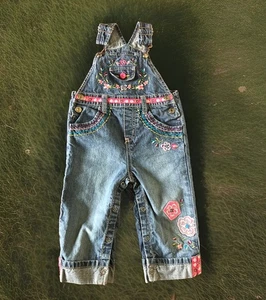 FapDoodles Baby Girl Toddler Jean Overalls Sz 18 Months 18M Embroidered Flowers - Picture 1 of 15