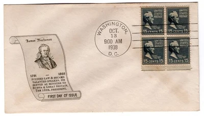 #820 Presidential Series 15c James Buchanan 1938 FDC - Sidenius - Image 1 of 2
