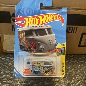 HOT WHEELS 2018 353 Gray VW VOLKSWAGEN KOOL KOMBI BUS PEACE VAN Art Cars 8/10 🤡 - Picture 1 of 6