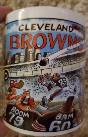 Vtg 1990s Cleveland Browns NFL football cartoon ceramic mug Custom Edge Cover