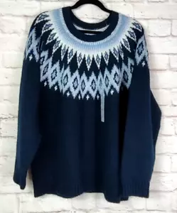 Dark Blue Light Blue White Fair Isle Neck Sweater XL 18 20 1X XL Old Navy - Picture 1 of 11