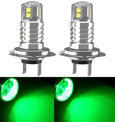 LED 20W H7 Green Two Bulbs Head Light High Beam Replace Stock Lamp Show Color - Image 1 of 4