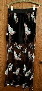 A'gaci Black Sheer Lace Skirt Mini Skirt Under Embroidered Birds Women's Sz Med - Picture 1 of 10