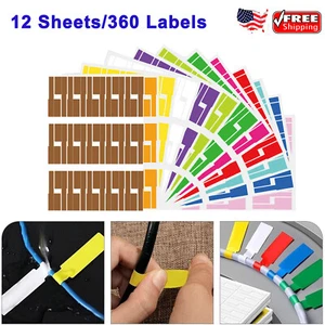 12 Sheets 360 Labels Waterproof Cable Tags Colorful Cord Mini Cable Management - Picture 1 of 6