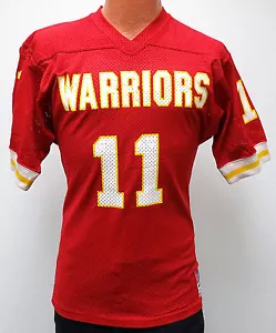 vtg WARRIORS #11 Sand Knit Football JERSEY YOUTH LARGE 80s Red NFL Label? rare L - Picture 1 of 8
