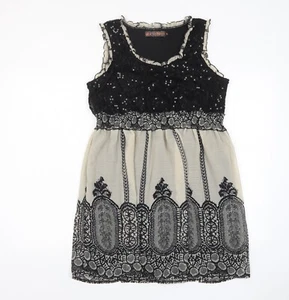 QED London Womens Black Fair Isle Polyester Blend A-Line Size 14 - Picture 1 of 10