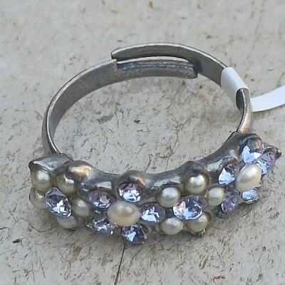 Anillo Michal Negrin Banda de Tenis Plata Blanco Perlas Lavanda Cristales Delicado Regalo Foto 1 de 4