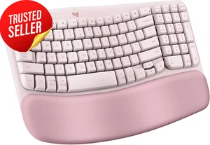 Wireless Keyboard Wave Keys Ergonomic Rose Compact Quiet Typing Comfort Design - Picture 1 of 11