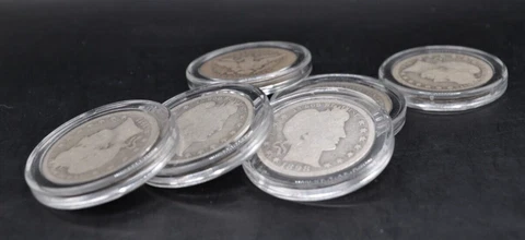 Lot Of 6 Barber Silver Quarters 1911-P, 1897-P, 1898-P, 1908-O, 1914-P, 1899-P Cover
